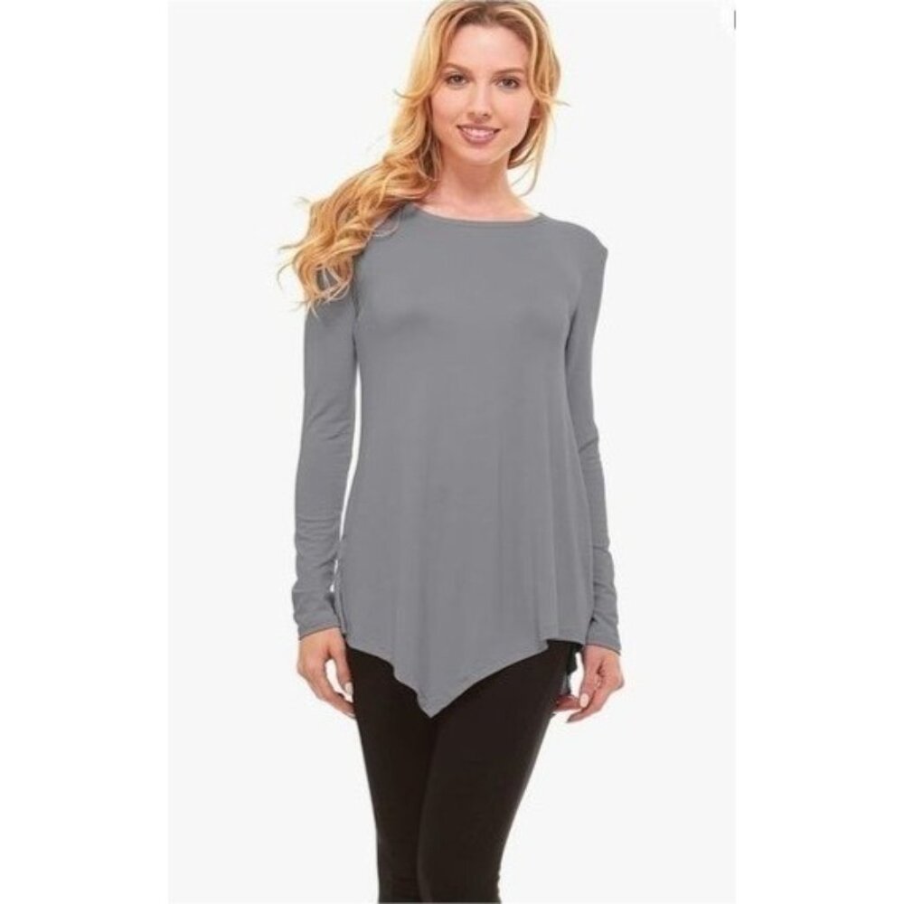 Red Hanger Asymmetrical Hem Long Sleeve Tunic Top L